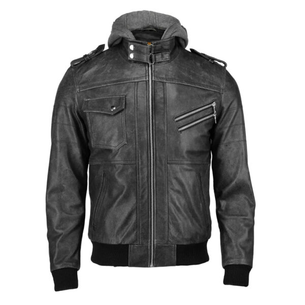 Hooded Genuine Leather Biker Jacket